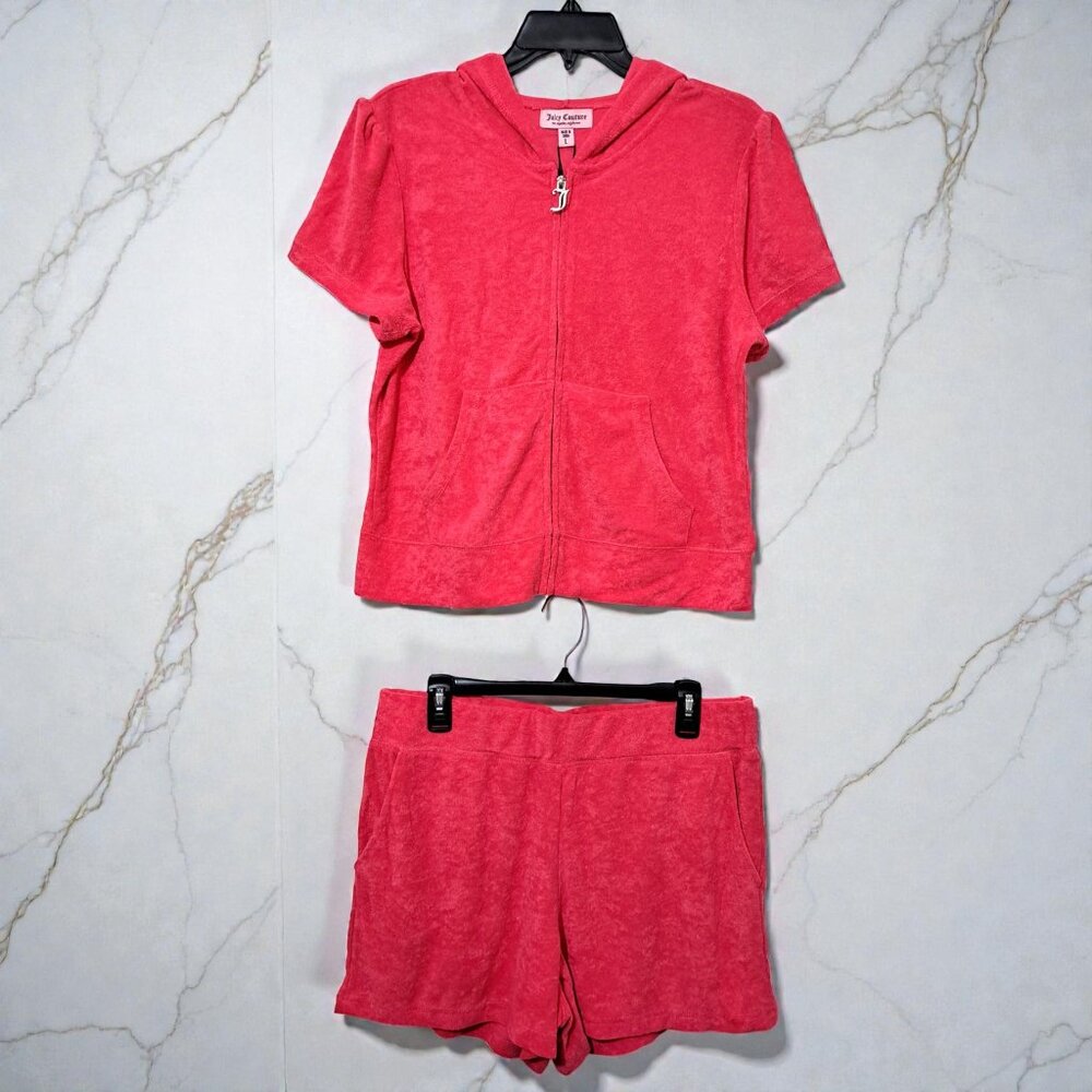 Juicy Couture Women's Large (12-14) 2pc Watermelon/ Pink Terry Cloth Short Set